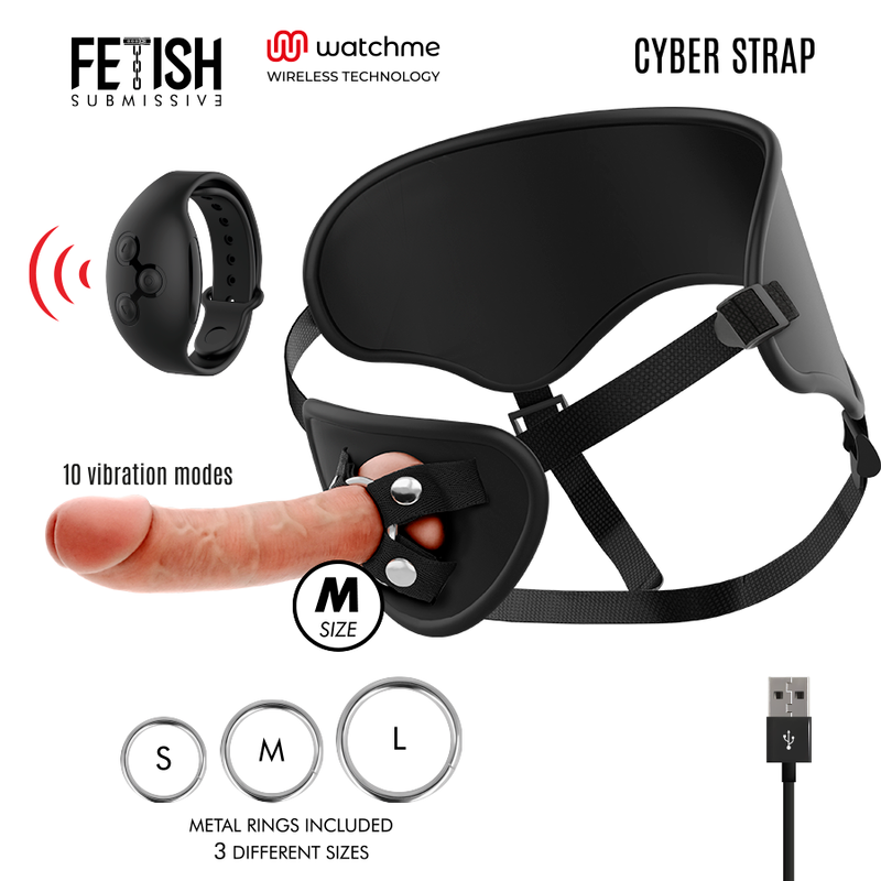 FETISH SUBMISSIVE CYBER STRAP - HARNESS WITH DILDO REMOTE CONTROL WATCHME TECHNOLOGY M