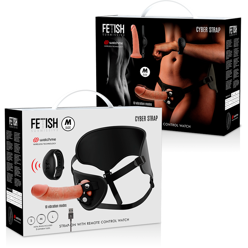 FETISH SUBMISSIVE CYBER STRAP - HARNESS WITH DILDO REMOTE CONTROL WATCHME TECHNOLOGY M