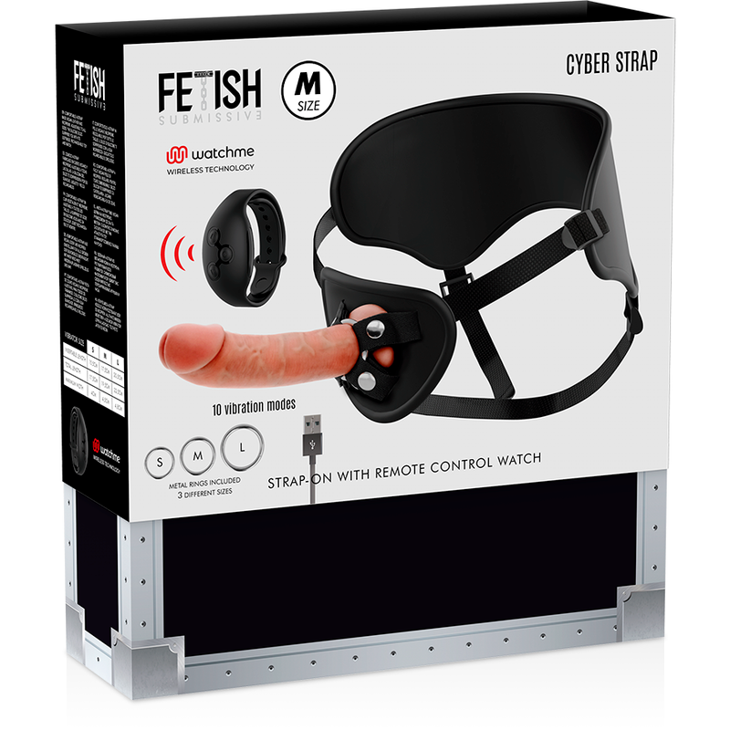 FETISH SUBMISSIVE CYBER STRAP - HARNESS WITH DILDO REMOTE CONTROL WATCHME TECHNOLOGY M