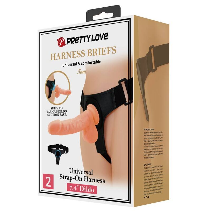 PRETTY LOVE - HARNESS BRIEFS ARNÉS UNIVERSAL CON DILDO TOM 20 CM NATURAL-PRETTY LOVE-Noxtic