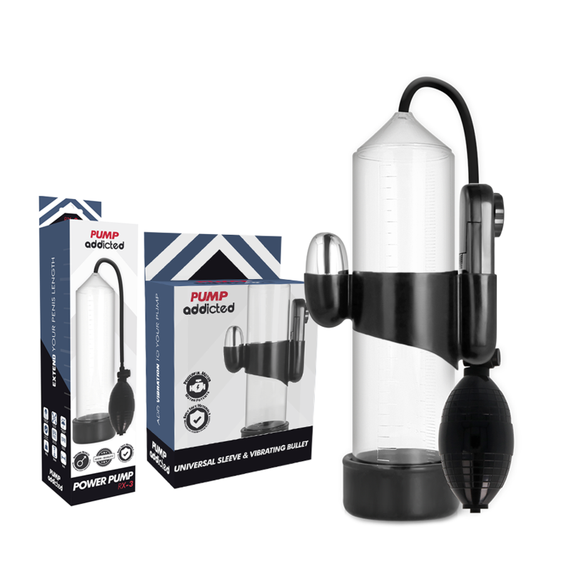 Pompa per l'erezione trasparente PUMP ADDICTED RX3 – Giocattolo vibrante innovativo per il piacere personale