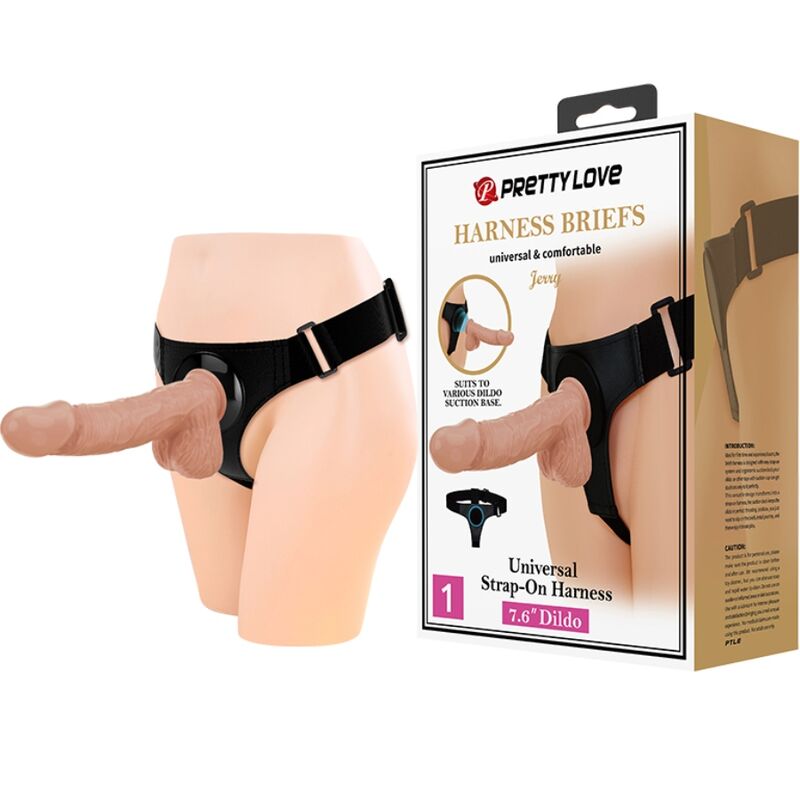 PRETTY LOVE - HARNESS BRIEFS ARNÉS UNIVERSAL CON DILDO JERRY 21.8 CM NATURAL-PRETTY LOVE-Noxtic