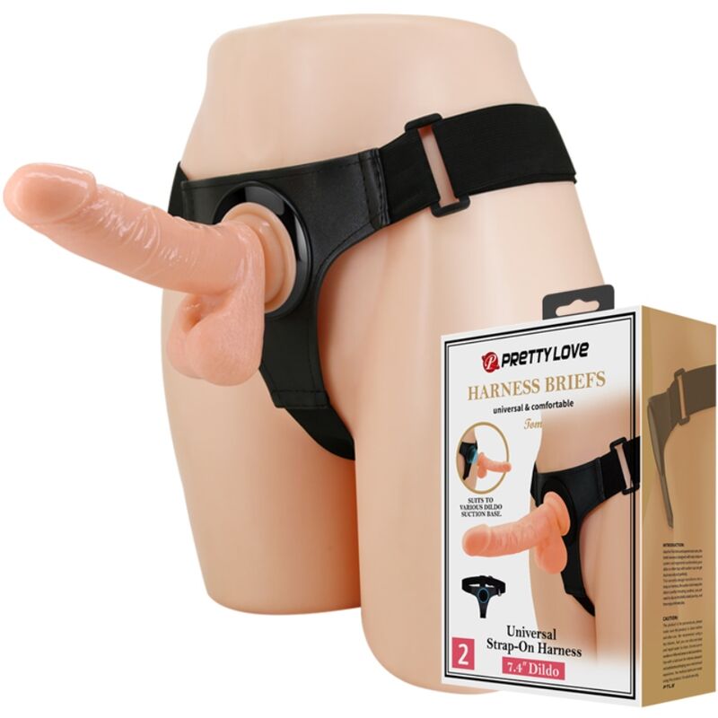 PRETTY LOVE - HARNESS BRIEFS ARNÉS UNIVERSAL CON DILDO TOM 20 CM NATURAL-PRETTY LOVE-Noxtic