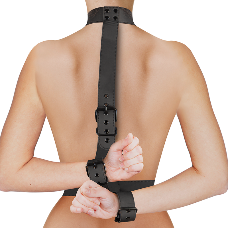 FETISH SUBMISSIVE BONDAGE - NECK AND WRIST BANDS BODY RESTRAINT SET