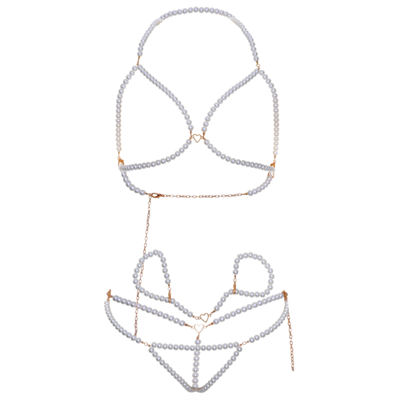 Comprar LEG AVENUE Set Sujetador Muñequera y Tanga Perla – Lencería Elegante Con Detalles Románticos y Ajuste Personalizado-Noxtic