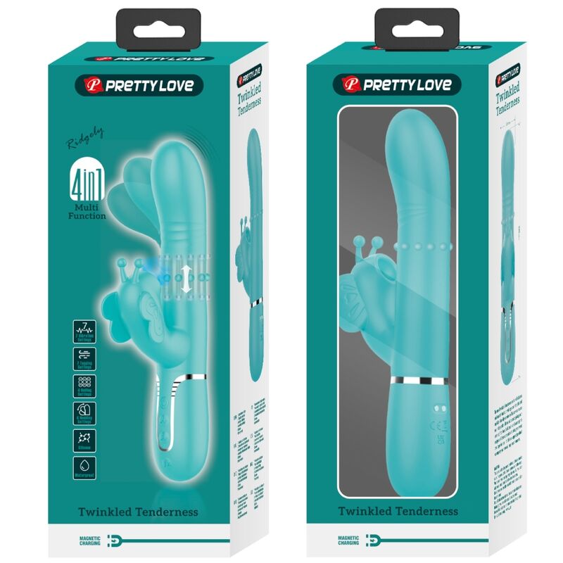 Comprar Pretty Love Vibrador Rabbit Multifunción 4 en 1 Verde Agua – Estimulación Dual Para Placer Intenso-Noxtic