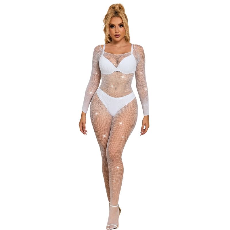 Comprar SUBBLIME Bodystocking De Rejilla Con Diamantes Blanco Talla Única – Diseño Elegante Para Ocasiones Especiales-Noxtic