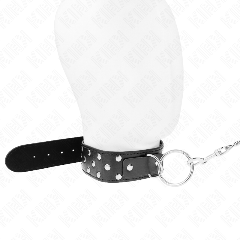 KINK - COLLAR WITH LEASH 65 CM RIVET RING BLACK ADJUSTABLE 36-50 CM X 3.8 CM