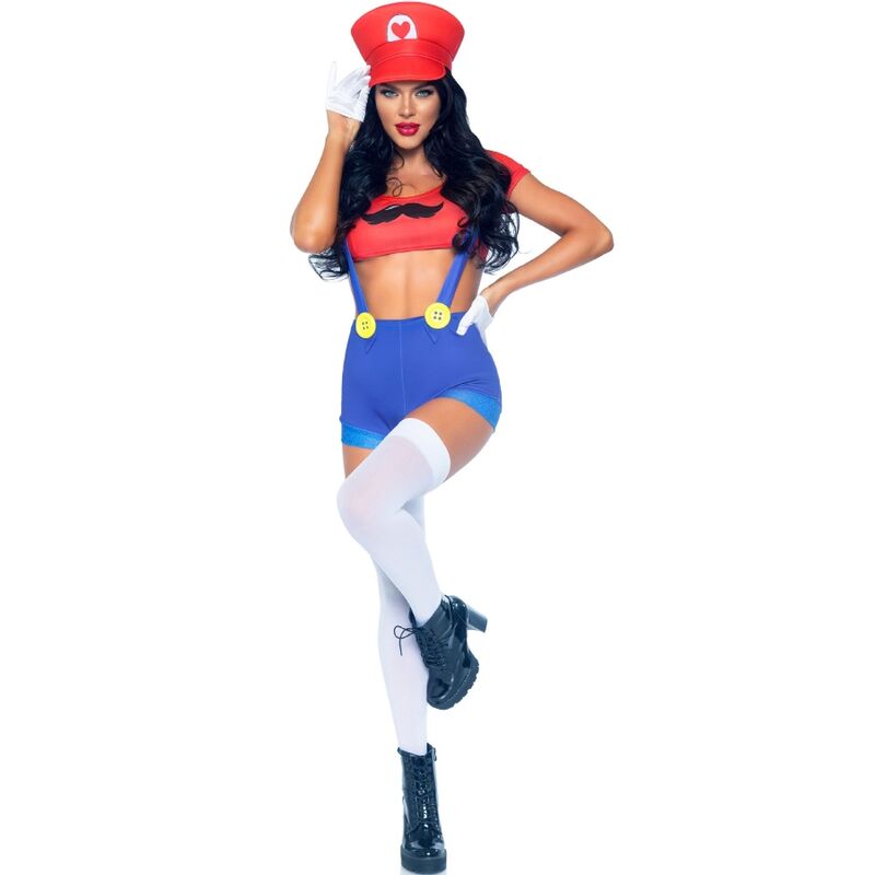 LEG AVENUE Costume sexy di Mario Bros. Rosso Blu M – Look divertente ideale per feste a tema