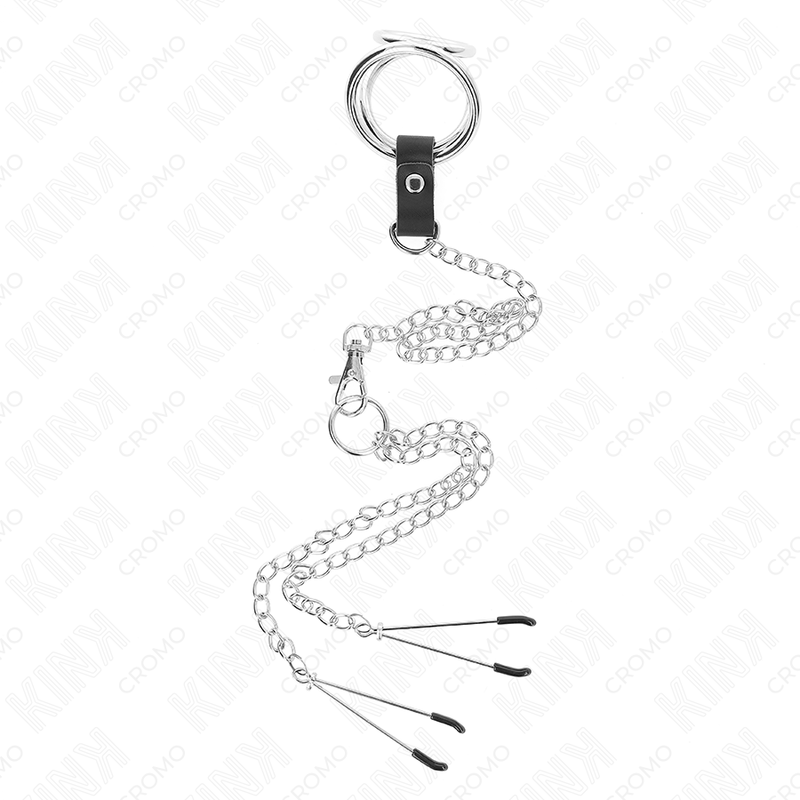 Comprar KINK Anillo Triple Metal Cromado – Diseño Elegante Para Experiencias Sensuales Con Cadena Y Pinzas-Noxtic