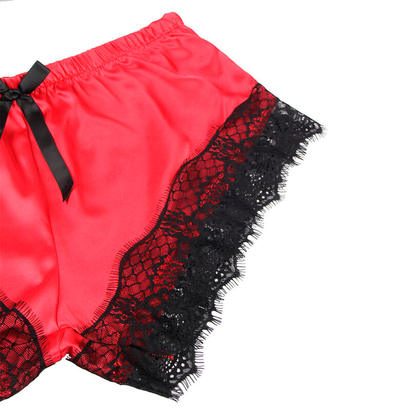 SUBBLIME Pijama Sexy Satén y Encaje Negro Rojo – Conjunto Elegante Con Comodidad Superior