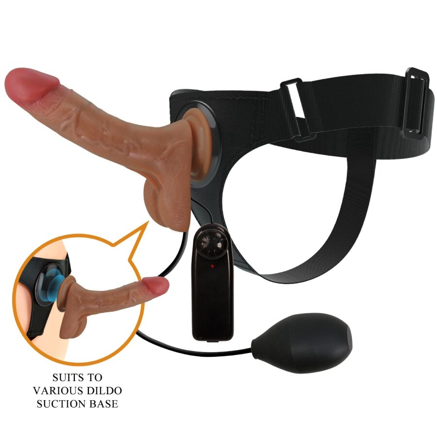 PRETTY LOVE - UNIVERSAL HARNESS BRIEFS WITH VIBRATING AND SQUIRTING DILDO 15.5 CM MULATTO
