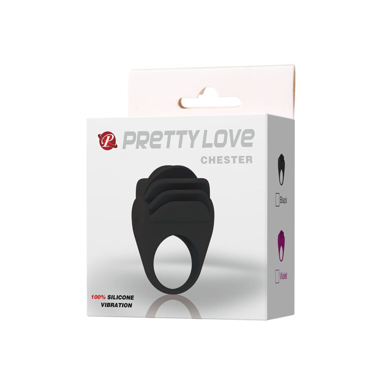 Pretty Love Chester Anillo Vibrador Negro – Silicona Médica Con Bala Vibradora Fácil De Usar