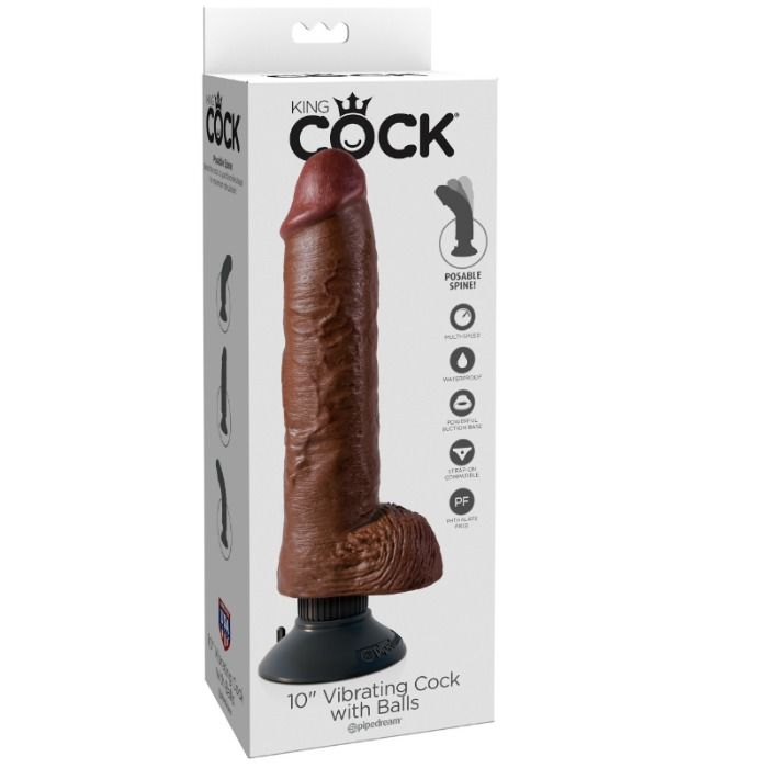 KING COCK Dildo Vibrador Con Testículos 25.5 Cm Marrón – Diseño Realista Con Potente Funcionalidad