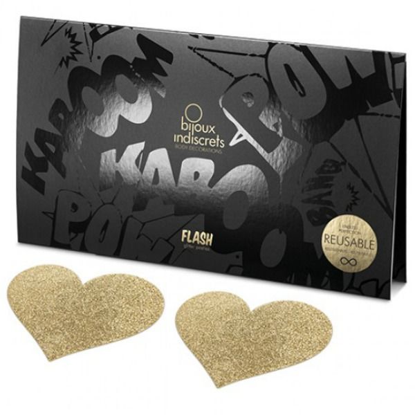 Copricapezzoli BIJOUX Indiscrets Flash Gold Heart – Decorazioni riutilizzabili con brillantini abbaglianti