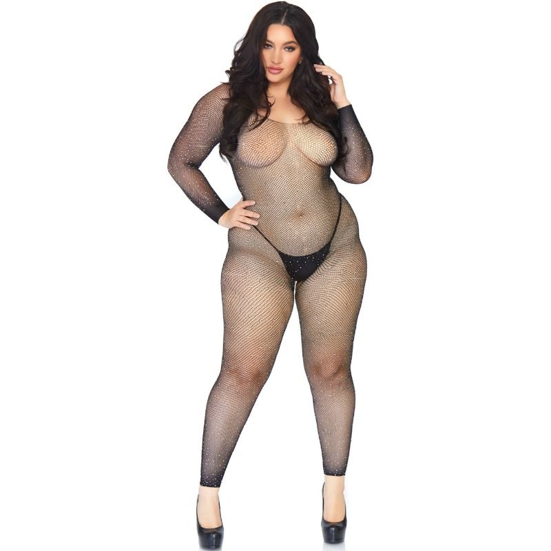 Comprar LEG AVENUE Bodystocking En Red Con Brillantes 1X-2X – Diseño Sin Costuras Para Un Elegante Toque De Seducción-Noxtic