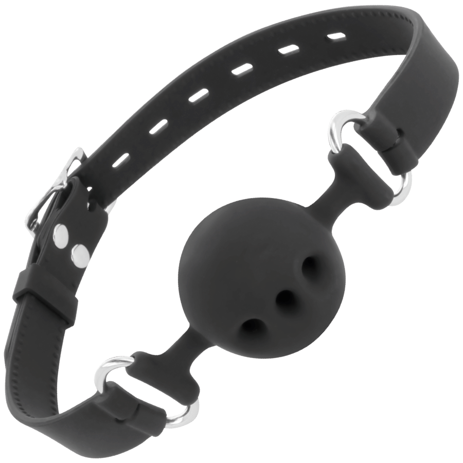 Comprar DARKNESS Mordaza Transpirable Silicona Negra – Diseño Ajustable Con Correas De Cuero Elegantes-Noxtic