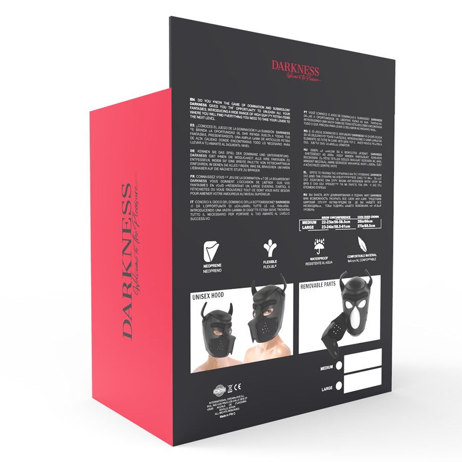 Maschera per cani in neoprene DARKNESS con muso rimovibile L – Design innovativo per giochi di ruolo creativi