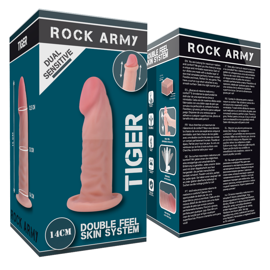 ROCKARMY Dildo Tiger Dual Density 14 CM – Dildo Realista Con Base De Ventosa Para Experiencias Placentera