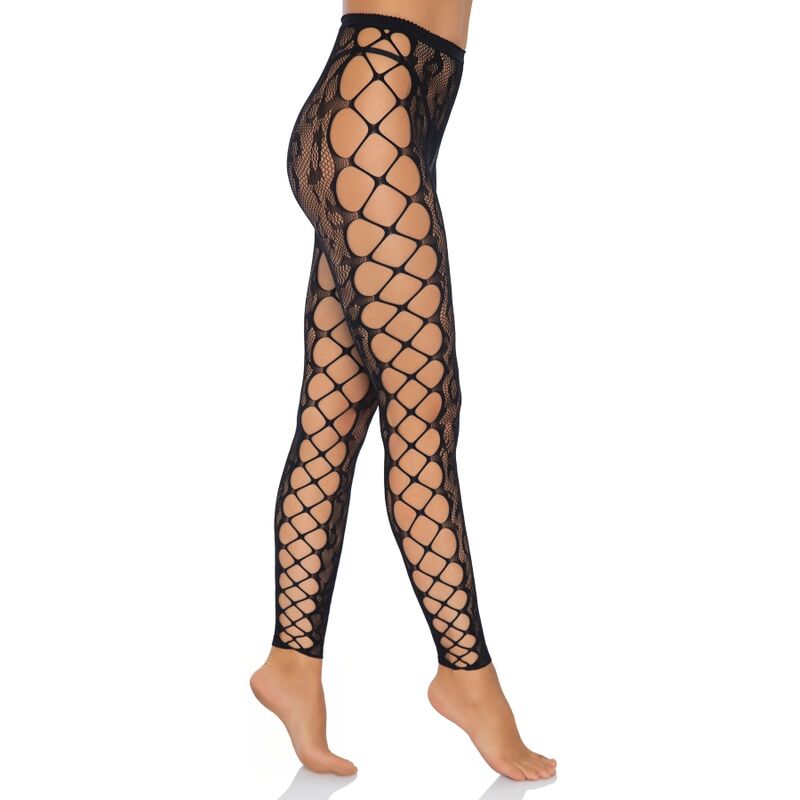 Collant senza piede in pizzo leopardato LEG AVENUE – Design seducente con allacciatura laterale