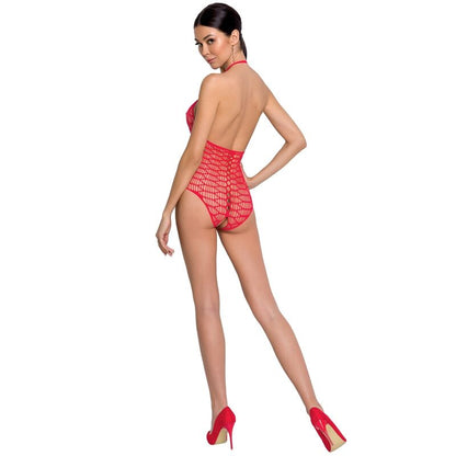 PASSION Woman BS087 Bodystocking Rosso Taglia Unica – Design Sexy con Pizzo e Trasparenza per un Comfort Elegante