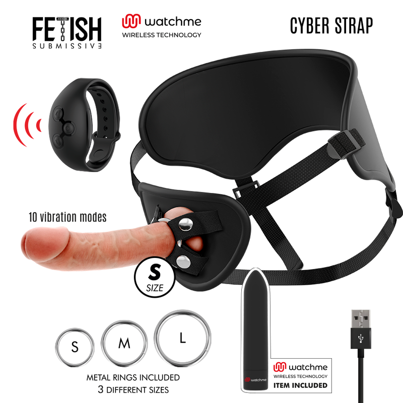 FETISH SUBMISSIVE CYBER STRAP - ARNÉS CON DILDO Y BALA CONTROL REMOTO TECNOLOGÍA WATCHME S-FETISH SUBMISSIVE-Noxtic