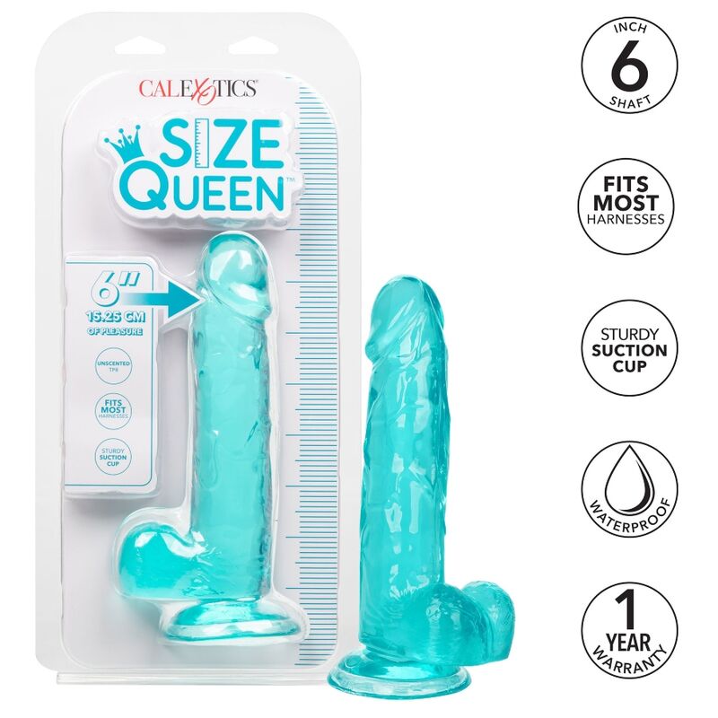 CALEXOTICS Size Queen Dildo Azul 15.3 cm – Diseño Ergonómico Para Placer Confiable