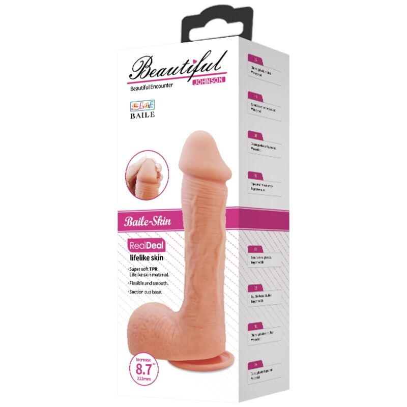 Dildo realistico BAILE Johnson in pelle 22 cm – Morbido al tatto con materiale TPR per il piacere intimo