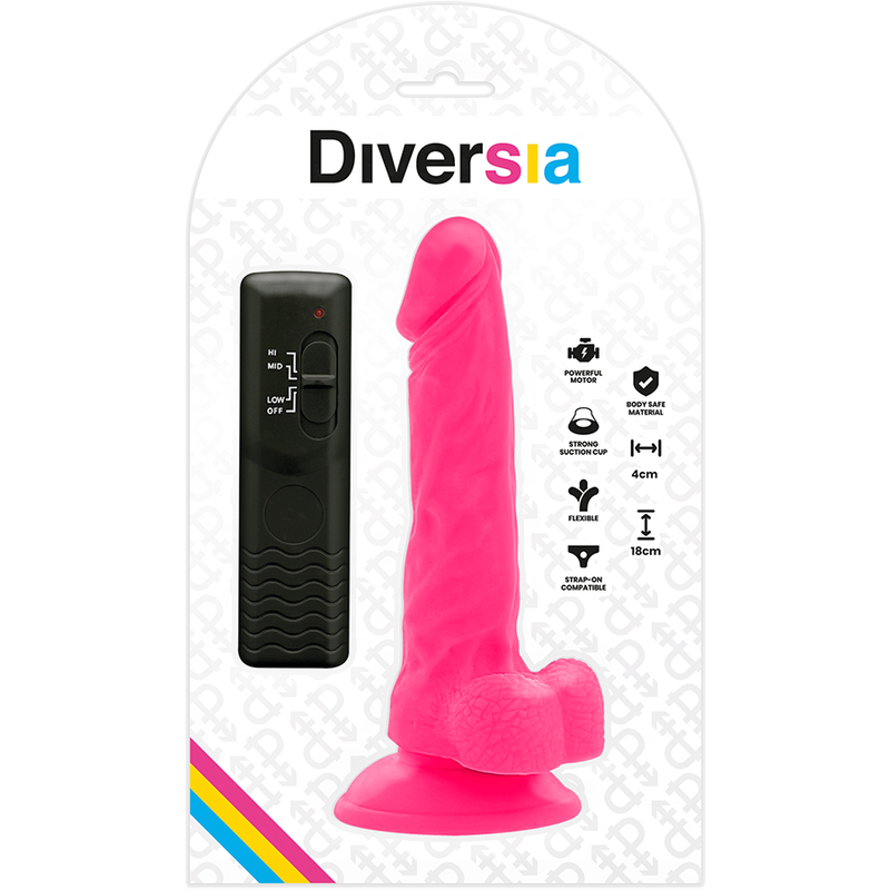 DIVERSIA - PINK VIBRATING FLEXIBLE REALISTIC DILDO 18 CM -OR- 4 CM