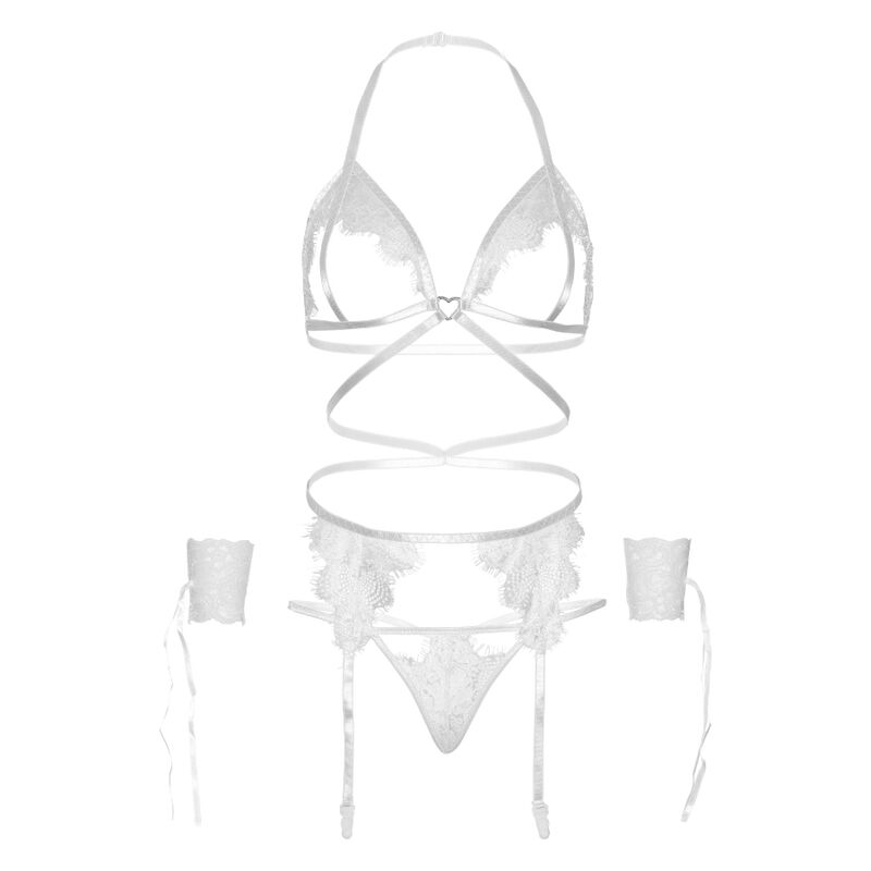 LEG AVENUE Set Cuatro Piezas Negro – Lencería Elegante Con Sujetador Ligero y Accesorios Seductores