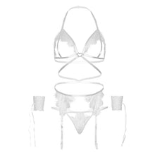 LEG AVENUE Set Cuatro Piezas Negro – Lencería Elegante Con Sujetador Ligero y Accesorios Seductores