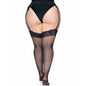 LEG AVENUE - OUTLET - BLACK NYLON STOCKINGS WITH LACE TOP PLUS