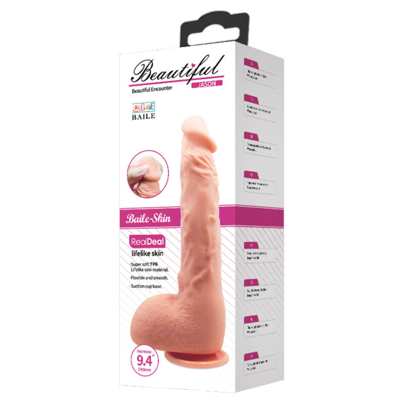 BAILE Dildo Realista Jason Natural 24 Cm – Diseño Curvo Para Estimulación Precisa