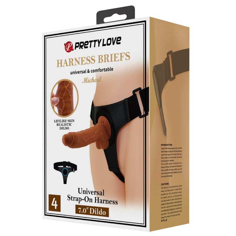 PRETTY LOVE - HARNESS BRIEFS ARNÉS UNIVERSAL CON DILDO MICHEAL 20 CM NEGRO-PRETTY LOVE-Noxtic