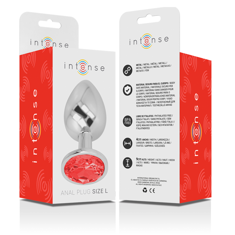 INTENSE Plug Anal Metal Con Cristal Rojo Talla L – Diseño Elegante Para Bienestar Sensual