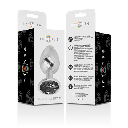 INTENSE Plug Anal Metal Con Cristal Negro Talla M – Diseño Elegante Para Placer Sensorial