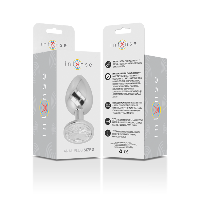 INTENSE Plug Anal Metal Con Cristal Plata Talla S – Diseño Elegante Para Placer Sensorial