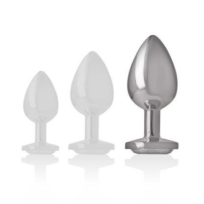 INTENSE - ALUMINUM METAL ANAL PLUG WITH SILVER GLASS SIZE L