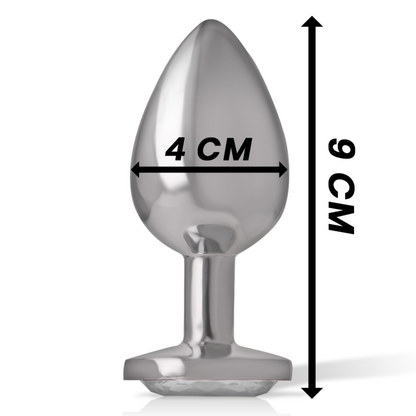 INTENSE - ALUMINUM METAL ANAL PLUG WITH SILVER GLASS SIZE L