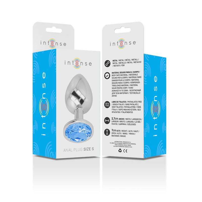 INTENSE Plug Anal Metal Con Cristal Azul Talla S – Diseño Elegante Para Estimulación Sensorial Única