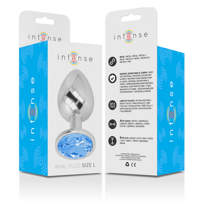 INTENSE Plug Anal Metal Aluminium Con Cristal Azul Talla L – Diseño Elegante Para Una Experiencia Única de Placer