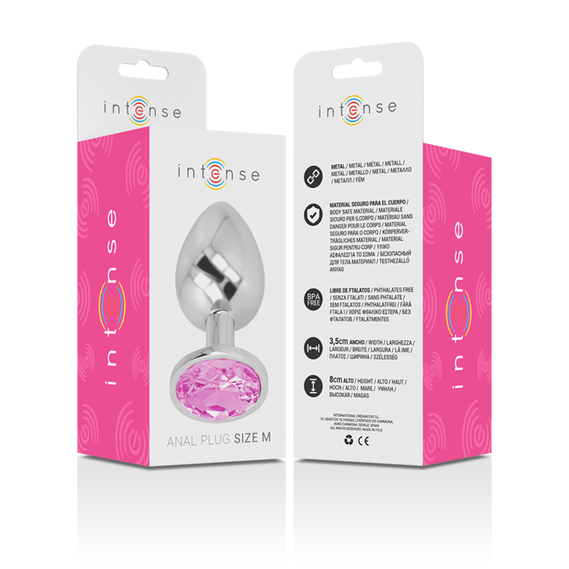 INTENSE Plug Anal Metal Con Cristal Rosa Talla M – Diseño Elegante Para Estimulación Sensible y Glamour