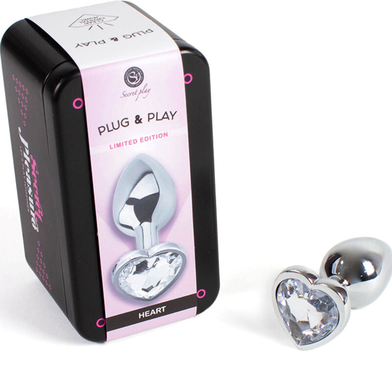SECRETPLAY Metal Butt Plug Corazón Transparente Talla S – Diseño Elegante Para Placer Sensible