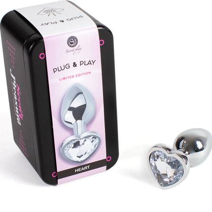 SECRETPLAY Metal Butt Plug Corazón Transparente Talla S – Diseño Elegante Para Placer Sensible