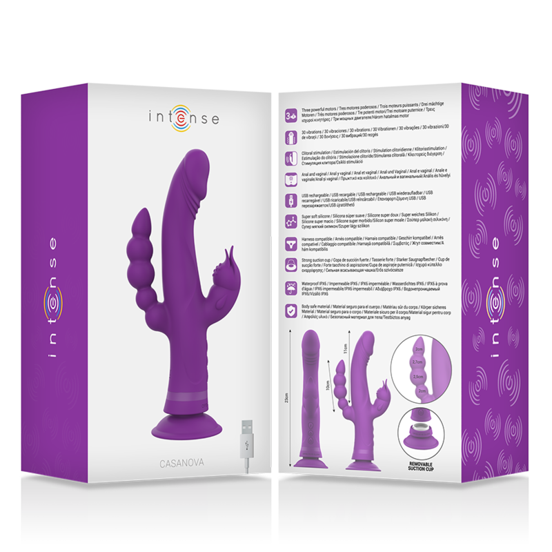 Intense Casanova Vibrador Rabbit Morado – Vibrador Silicona Con Triple Motor Y 30 Modos De Vibración