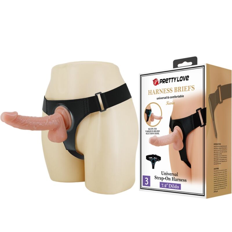 PRETTY LOVE - HARNESS BRIEFS ARNÉS UNIVERSAL CON DILDO KEVIN 19 CM NATURAL-PRETTY LOVE-Noxtic