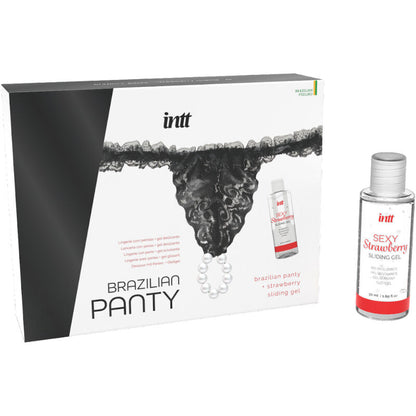 Slip brasiliano nero INTT con perle – Design elegante con gel lubrificante a base d'acqua da 50 ml