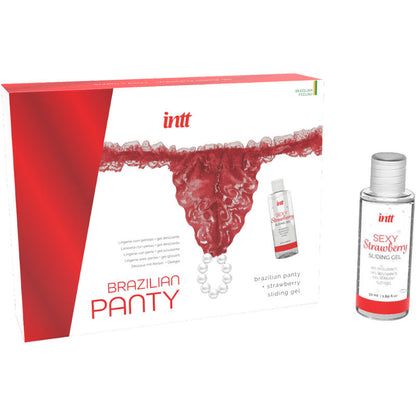 INTT RELEASES - RED BRAZILIAN PANTY WITH PEARLS AND LUBRICANT GEL 50 ML