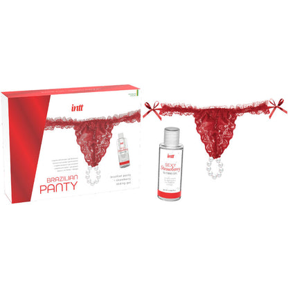 INTT RELEASES - RED BRAZILIAN PANTY WITH PEARLS AND LUBRICANT GEL 50 ML