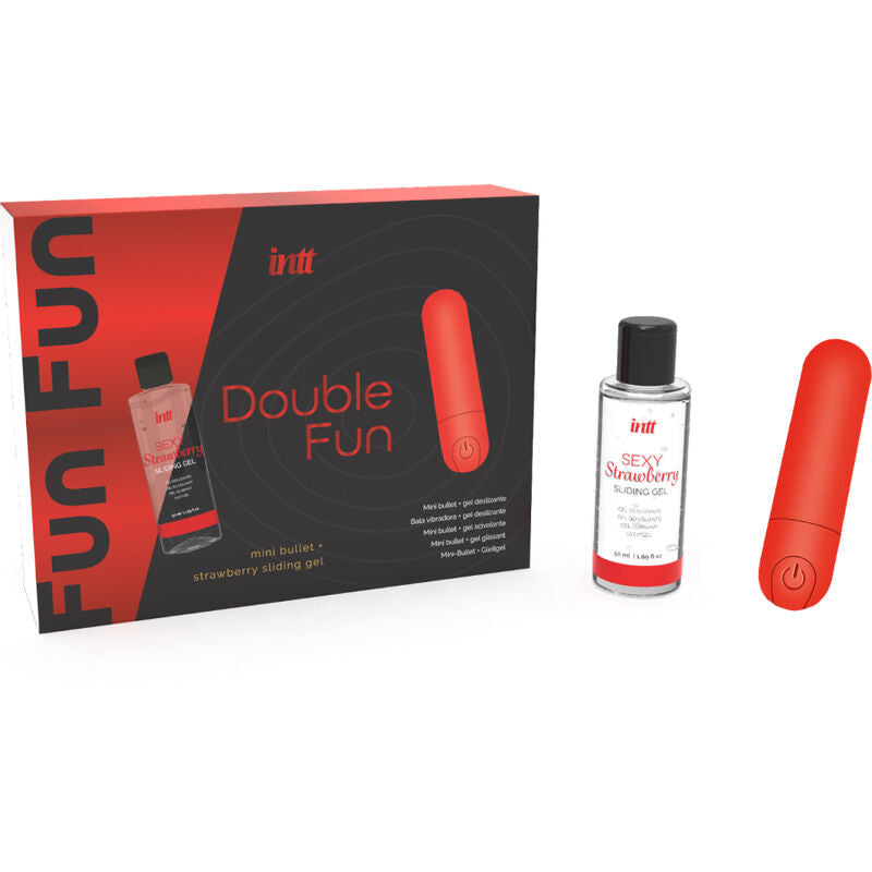 INTT Double Fun Kit – Vibradora Con Gel De Masaje Sabor Fresa Para Placer Compartido